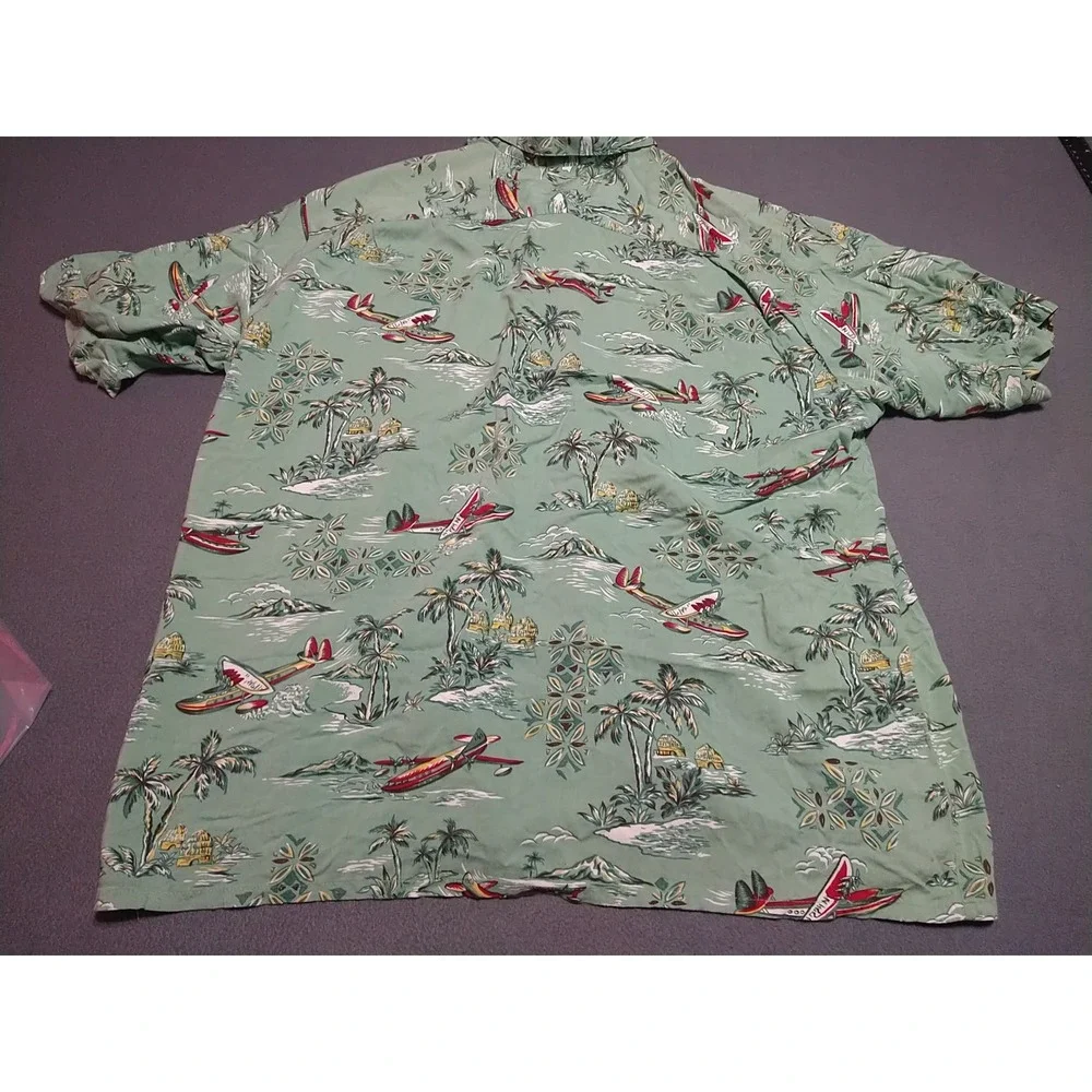 Joe Kealuha's The Genuine Hawaiian‎ Shirt Men XL Green Tropical Planes Island